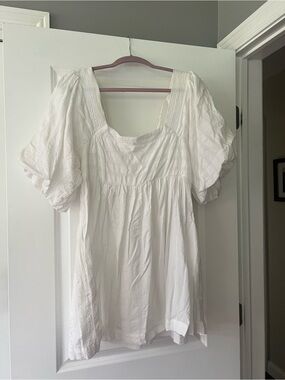 Free People White Puff Sleeve Square Neck Women’s mini Dress